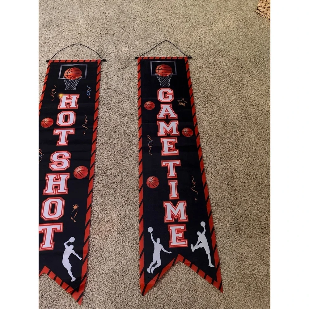 3Pcs Basketball Party Decorations Banner Sign Basketball Game Time Porch Signs‎